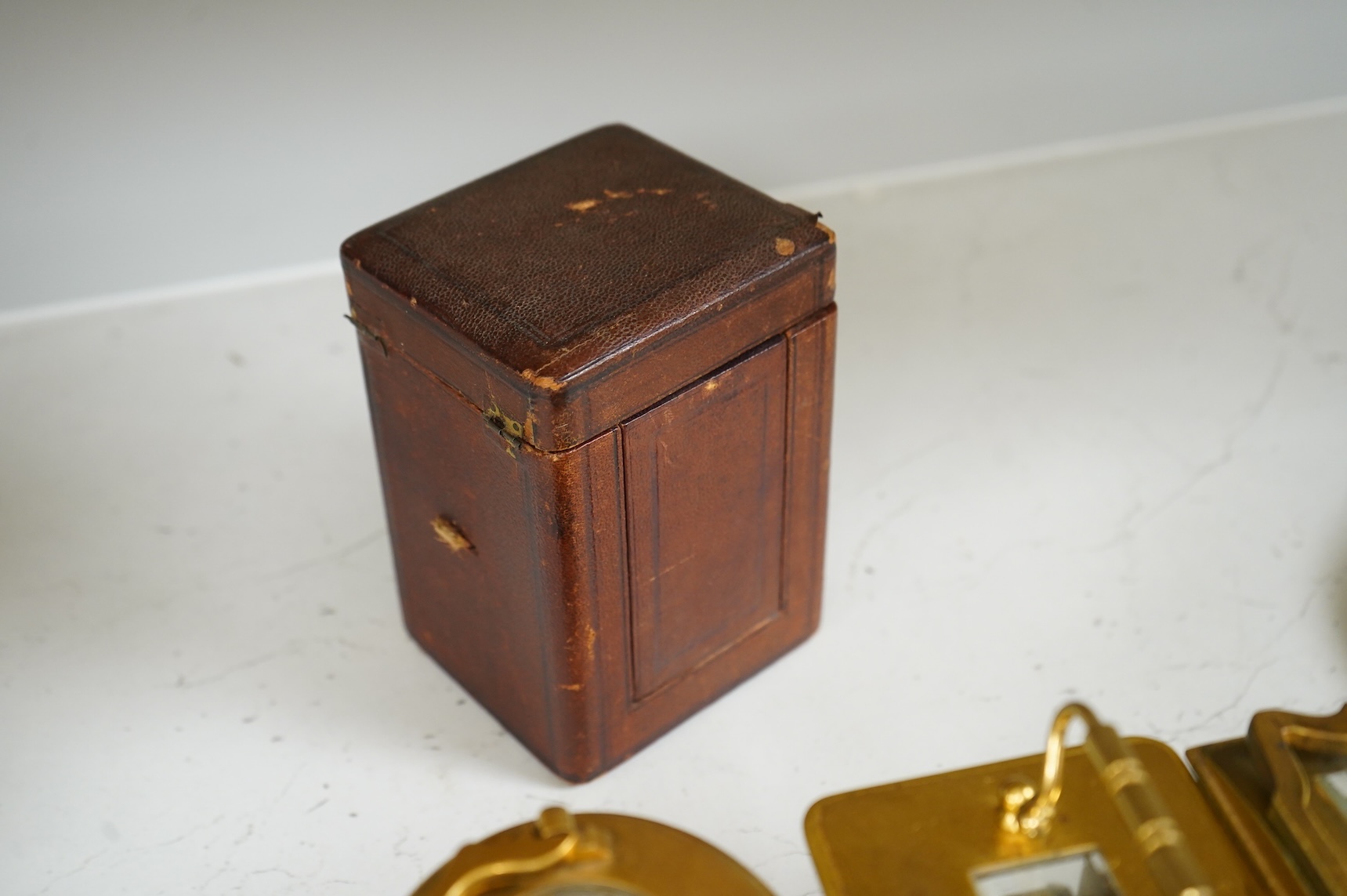 Two carriage clocks and a timepiece, tallest 12.5cm